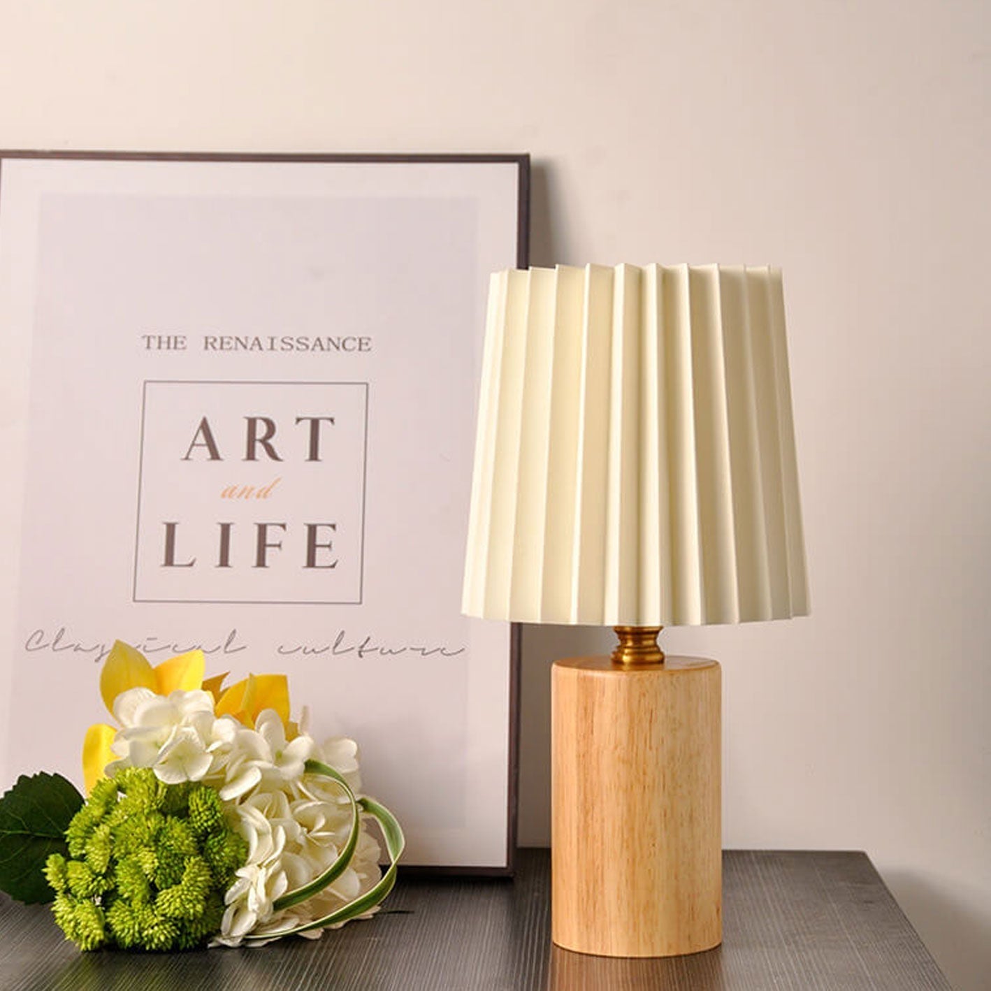 Tafellamp Geplooide Kap Hout Stof 31cm Slaapkamer Woonkamer Nachtkastlamp Bureaulamp Scandinavisch Japandi Retro USB E26