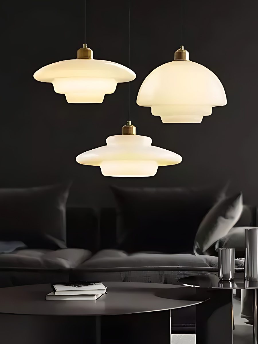 Glazen Hanglamp met Gelaagd Design – Melkwit Matglas voor Eetkamer en Woonkamer