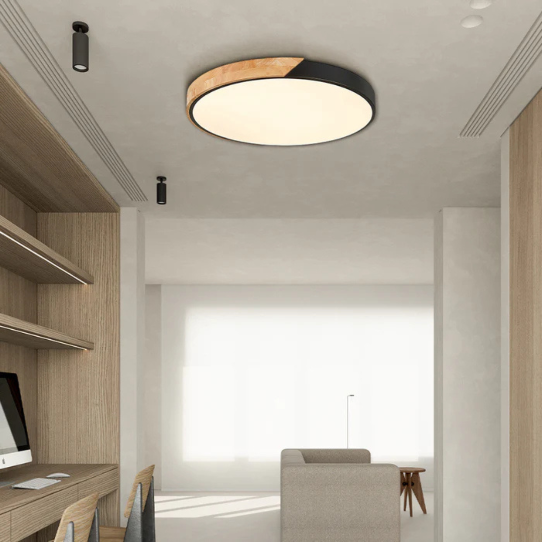 Plafondlamp Rond Hout Scandinavisch LED Warm Licht Acryl Natuurlijk Design
