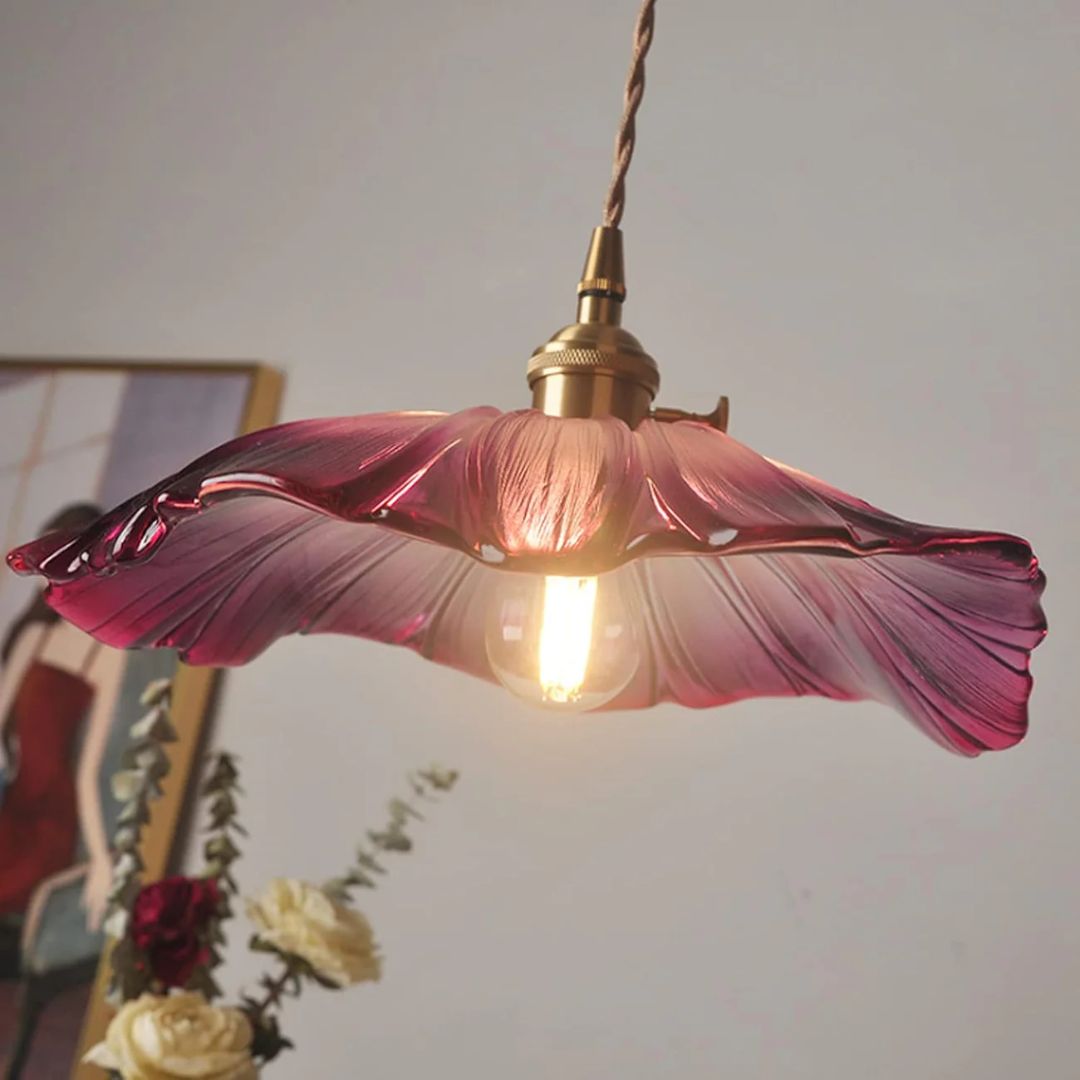 Cullivan Flower Hanglamp Glas Metaal Rood E27 Eettafel Verlichting Vintage Bloem Lamp Hal Sfeerverlichting