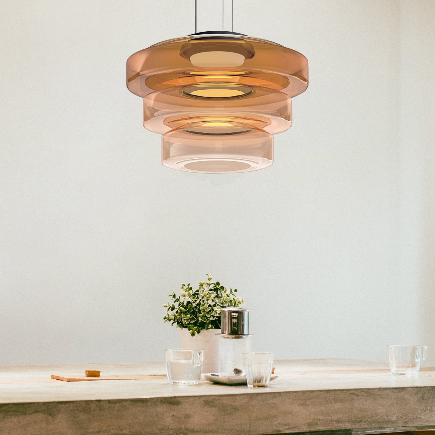 Hanglamp Glas LED Amber Groen Grijs Meerdere Lagen Woonkamer Eetkamer Keuken Moderne Plafondlamp Bauhaus Sfeer
