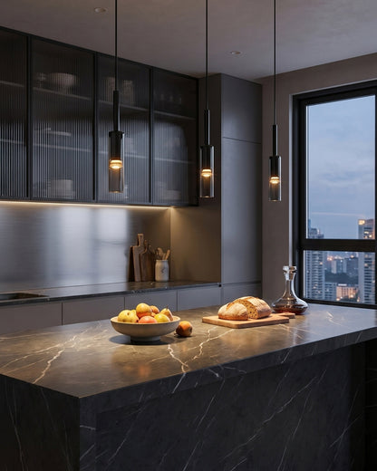 Gerookte Glazen Hanglamp met Minimalistische Metalen Structuur – Moderne Sfeerverlichting voor Eetkamer, Slaapkamer en Woonkamer