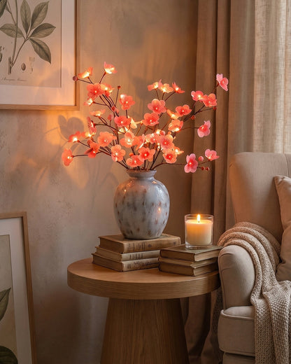 Decoratieve LED Verlichtingstak met Natuurlijke Bloesemvorm 70cm – Flexibele Sfeerverlichting voor Vazen en Schoorsteenmantels