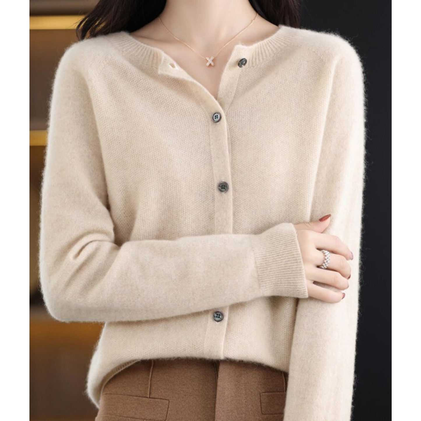 Dames Merinowol Cardigan Zacht Warm O-hals Trui