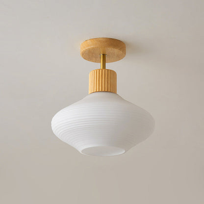 Japandi Plafondlamp Hout & Glas – Natuurlijke Elegantie voor Hal, Woonkamer en Slaapkamer