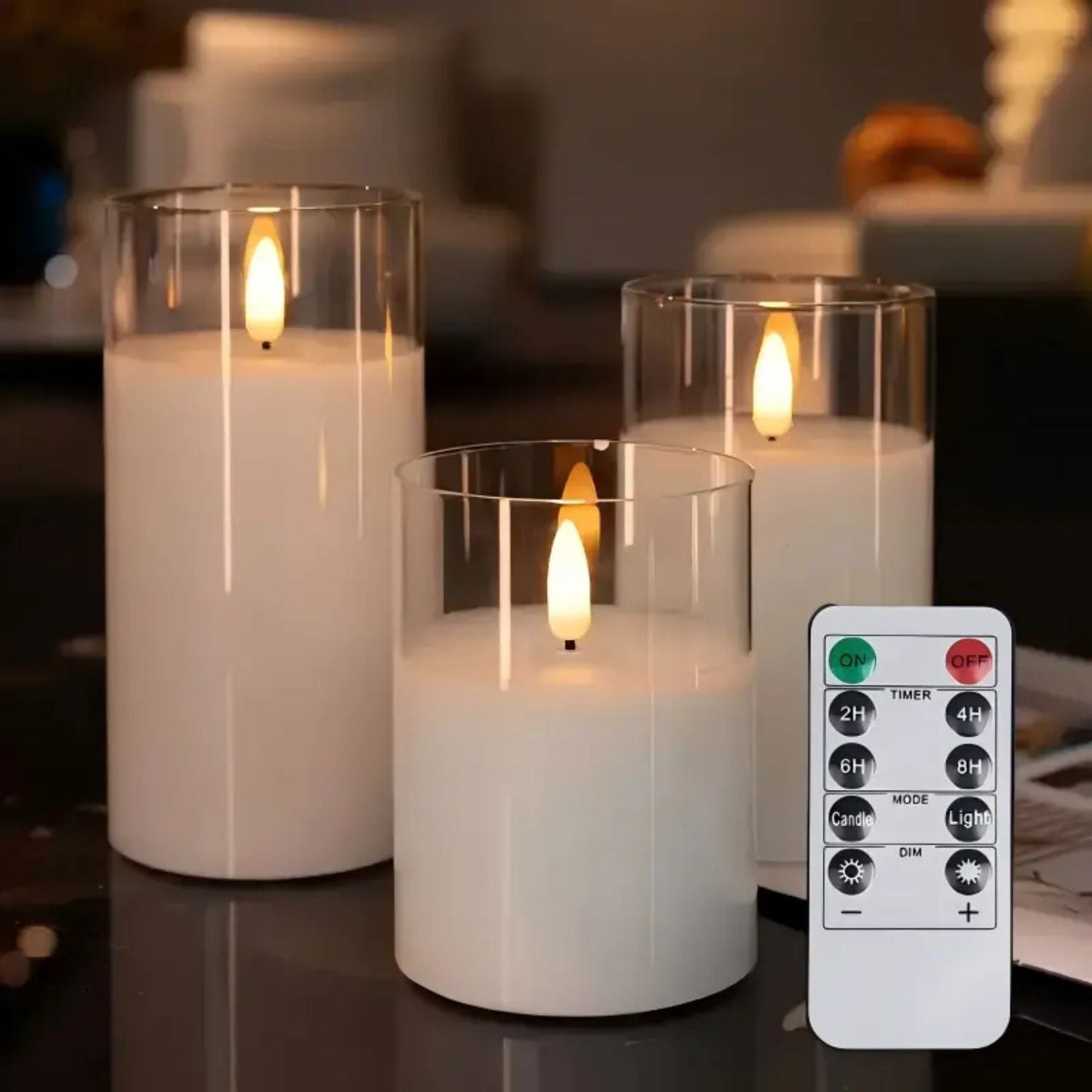 LED kaarsen met afstandsbediening glas zwart sfeer verlichting set timer modern interieur woonkamer slaapkamer decoratie realistisch vlam effect
