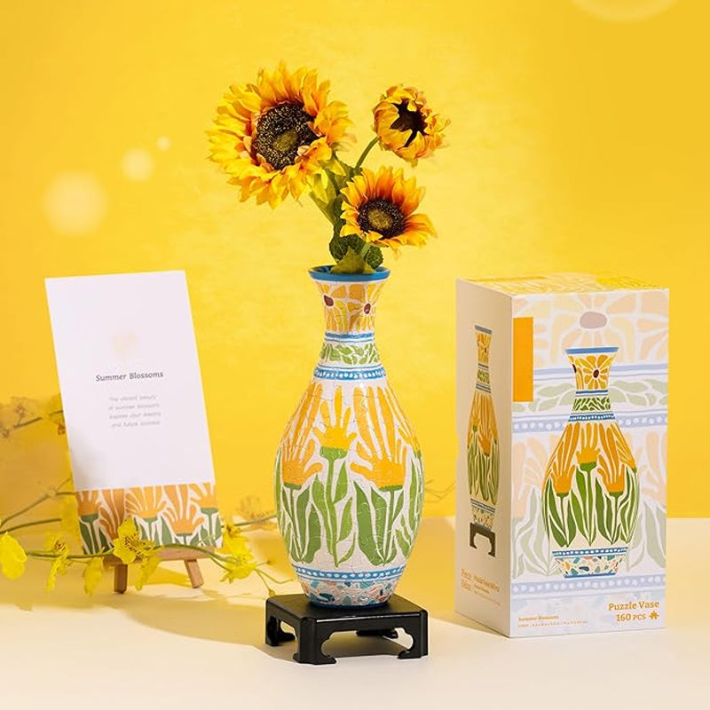 3D Puzzelvaas Zelfbouw – Creatief Decoratiestuk met 160 Puzzelstukjes – Unieke Vaas voor Bloemen – Doe-het-zelf Interieurobject – Inclusief Waterbeker en Standaard