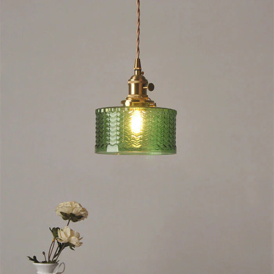 Quilivon Hanglamp Glas Messing Groen E27 Keuken Eettafel Retro Verlichting Geribbeld Glas Design