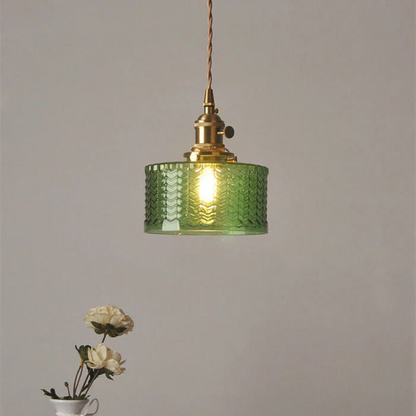 Quilivon Hanglamp Glas Messing Groen E27 Keuken Eettafel Retro Verlichting Geribbeld Glas Design