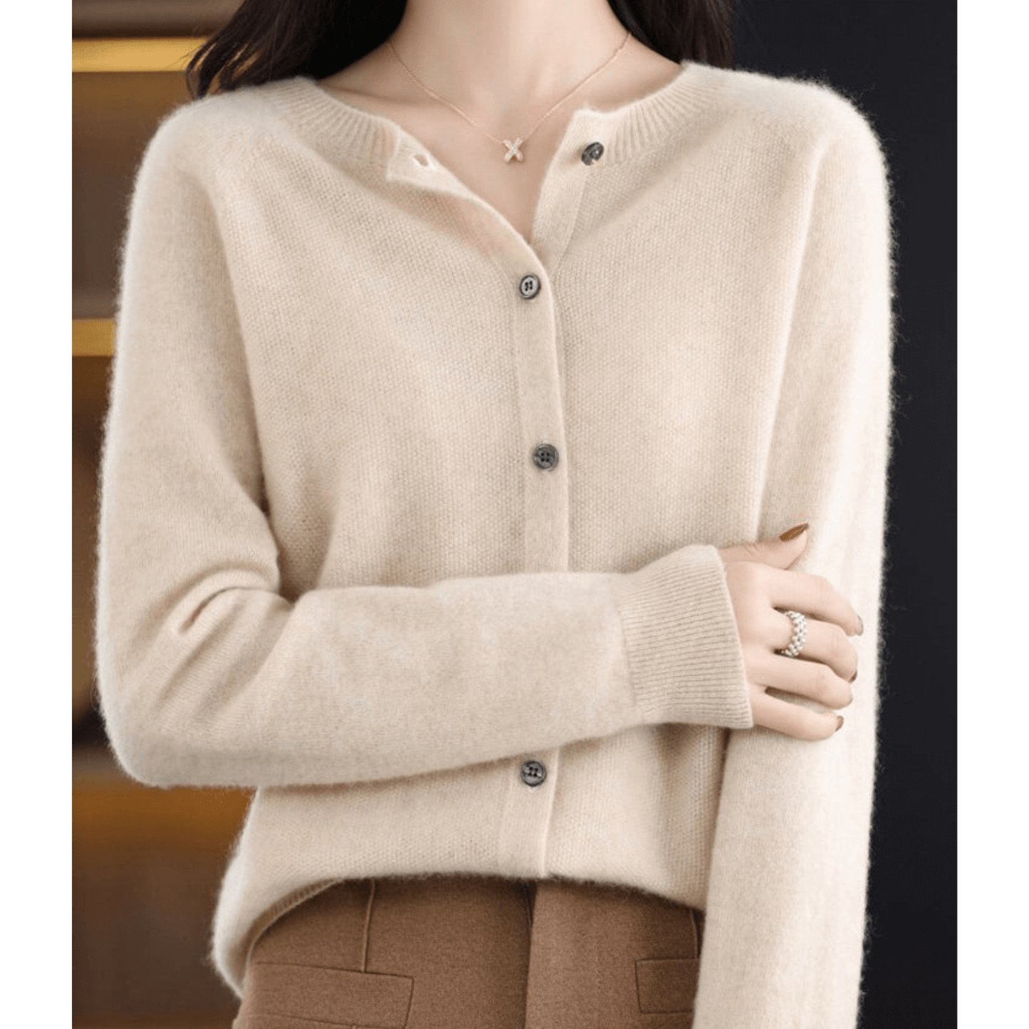 Dames Vest Fijngebreid Ronde Hals Wollook Warm