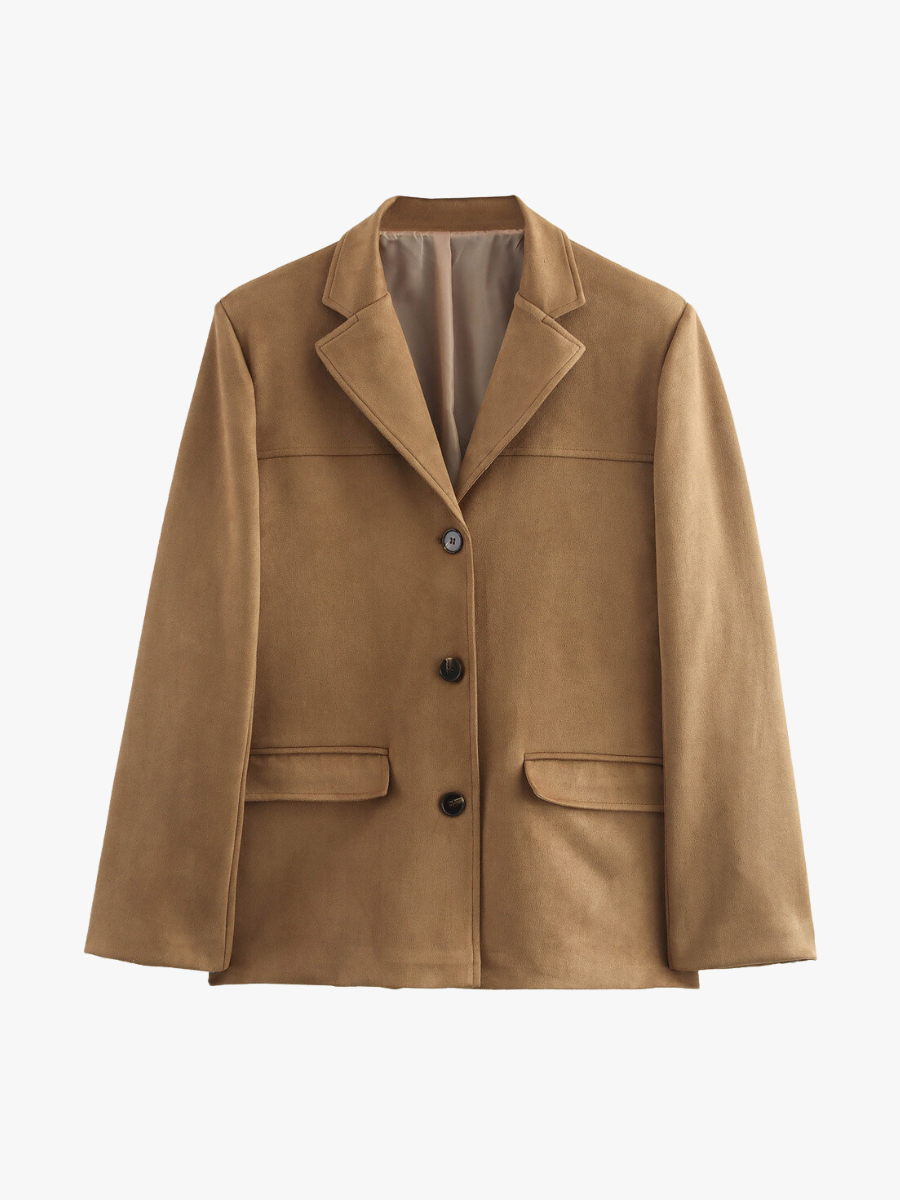 Bruine Blazer Suède Look Klassieke Stijl