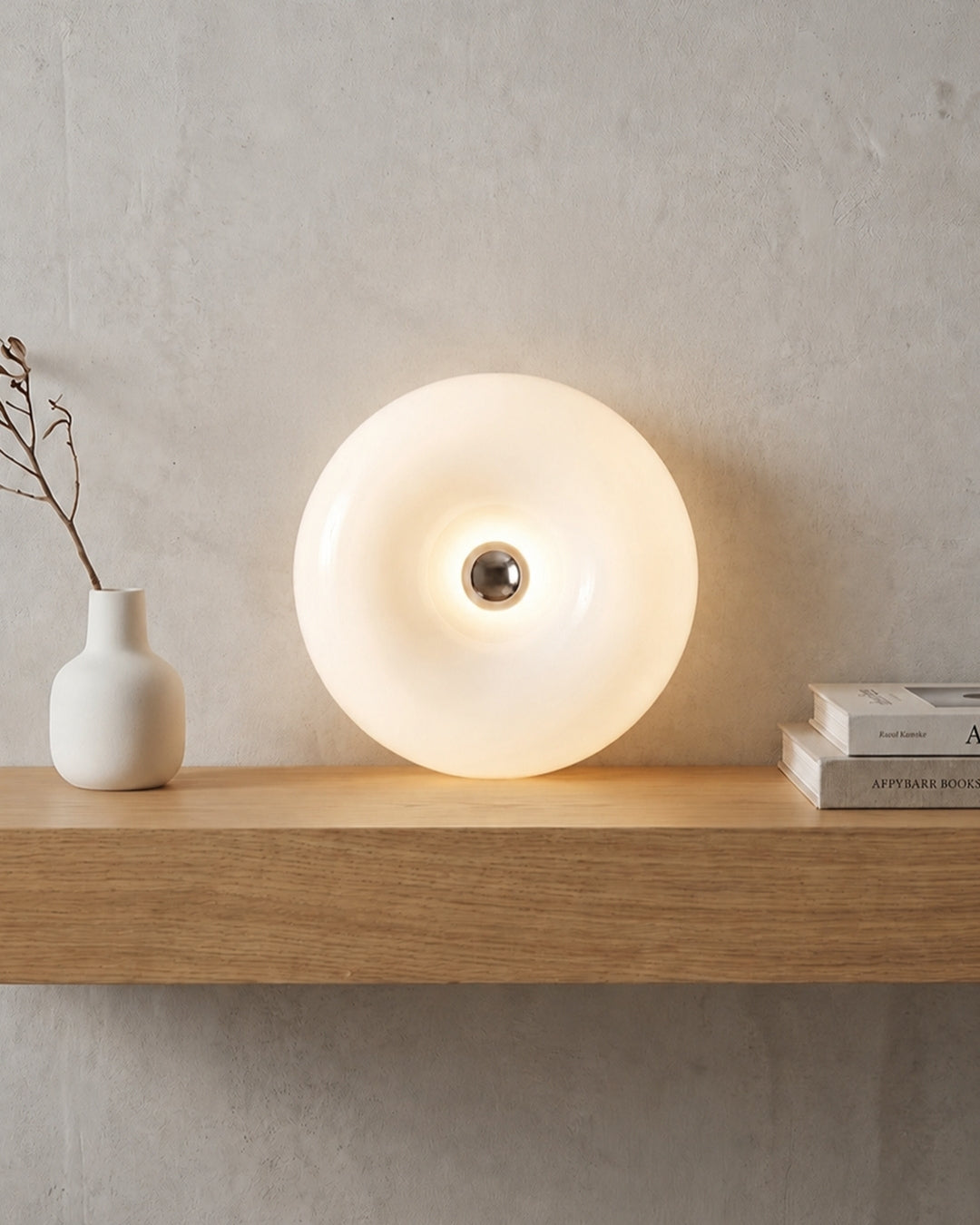 NARA Sculptural Donut Lamp met 3 Kleurtemperaturen – Dimbare Glazen Tafellamp Bauhaus Design Touch Control Wandmonteerbaar Ambient Lighting
