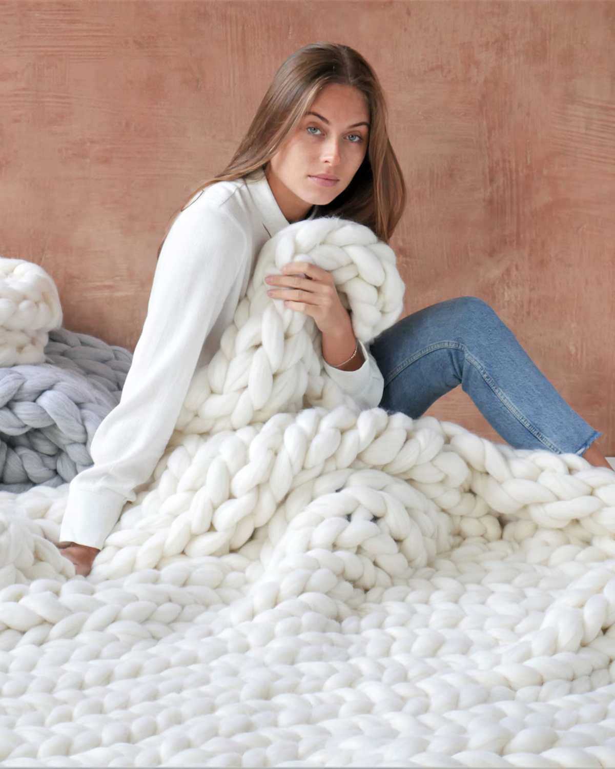 Handgebreid Chunky Plaid – Dik Gebreide Deken in Zachte Chenille voor Bank en Bed