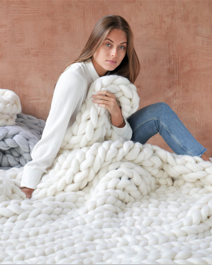 Handgebreid Chunky Plaid – Dik Gebreide Deken in Zachte Chenille voor Bank en Bed
