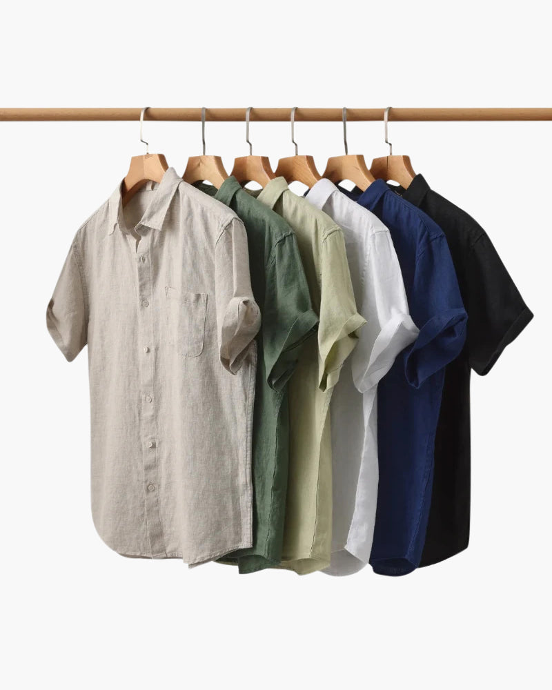 Heren Zomer Shirt Linnen Korte Mouwen met Borstzak