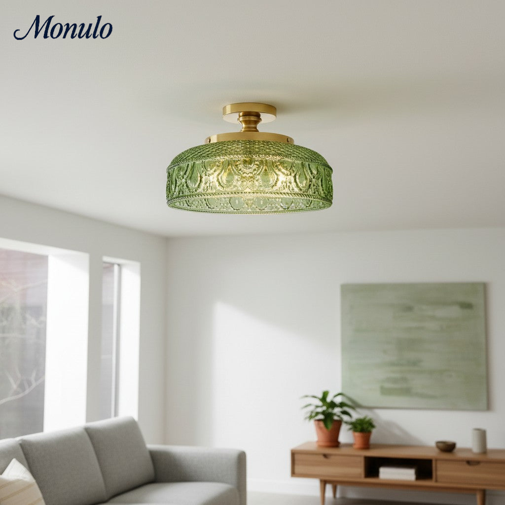 Geribbelde Glazen Plafondlamp met Metalen Armatuur – Minimalistische Verlichting voor Slaapkamer en Gang