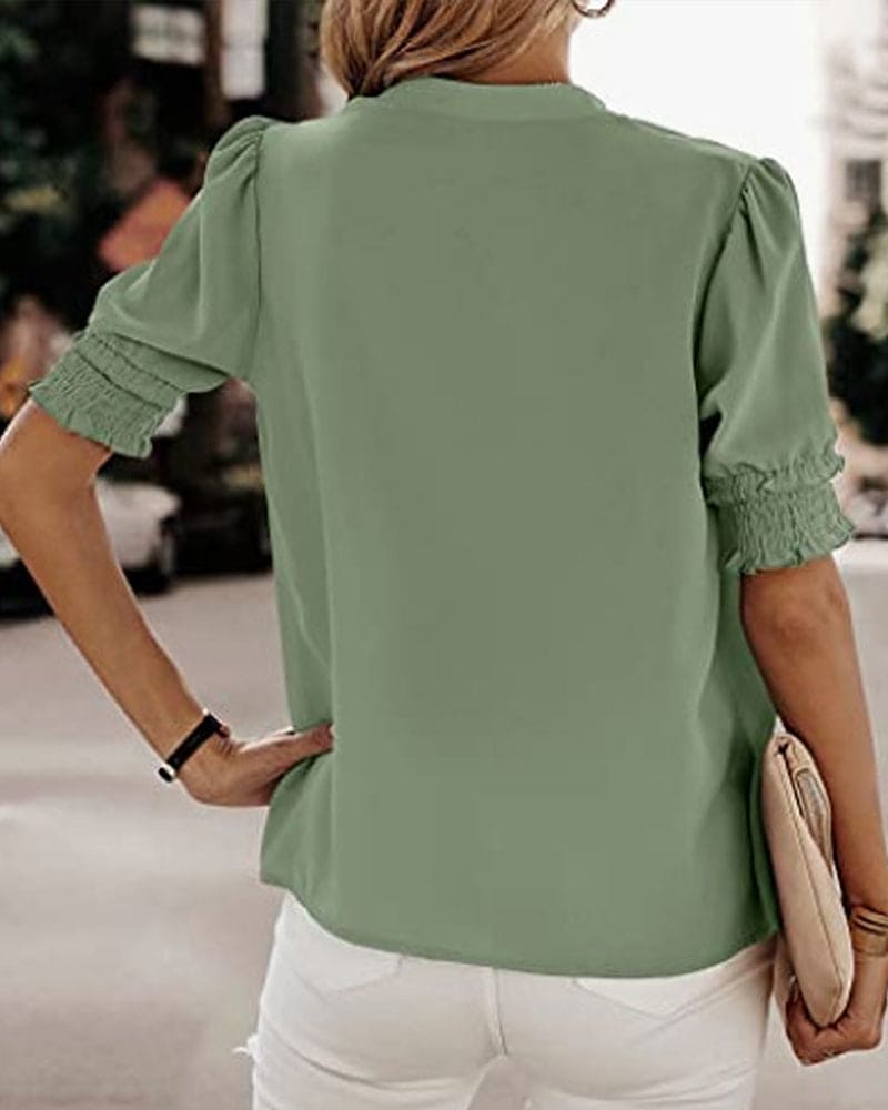 V-hals Blouse Korte Mouwen Zomerjurk voor Vrouw