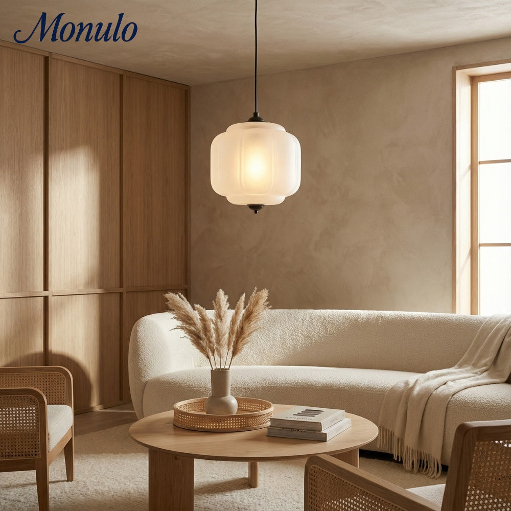 Vintage Melkglazen Hanglamp met Gegolfde Rand – Scandinavische Sfeerverlichting voor Keuken en Slaapkamer