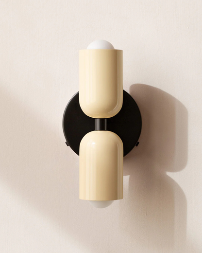Wandlamp Dubbele Ronde Kap Zwart Frame Warm Sfeerlicht Slaapkamer Woonkamer Gang Minimalistische Wandverlichting Modern Japandi Scandinavisch Interieur