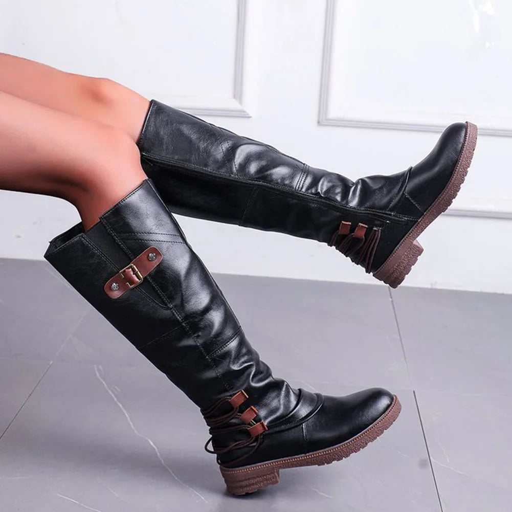 Leren Dames Ritslaarzen – Comfortabel & Warm voor Herfst en Winter