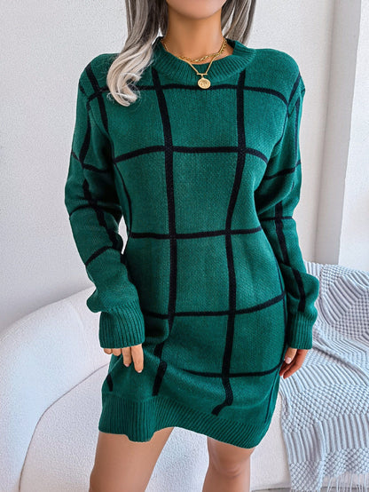 Dames Trui-Jurk Geruit Lang Mouwen Gebreid Wol