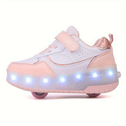 LED Roller Sneakers Kinderen USB Oplaadbaar Paars Met Wieltjes Lichtschoenen Verwijderbare Wielen Sneakers Voor Binnen Buiten