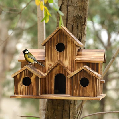 Vogelhuisje Hout 20cm Bruin Hangend Tuin Vogelhuis Nestkast 6 Gaten Buiten Balkon Decoratie Natuur