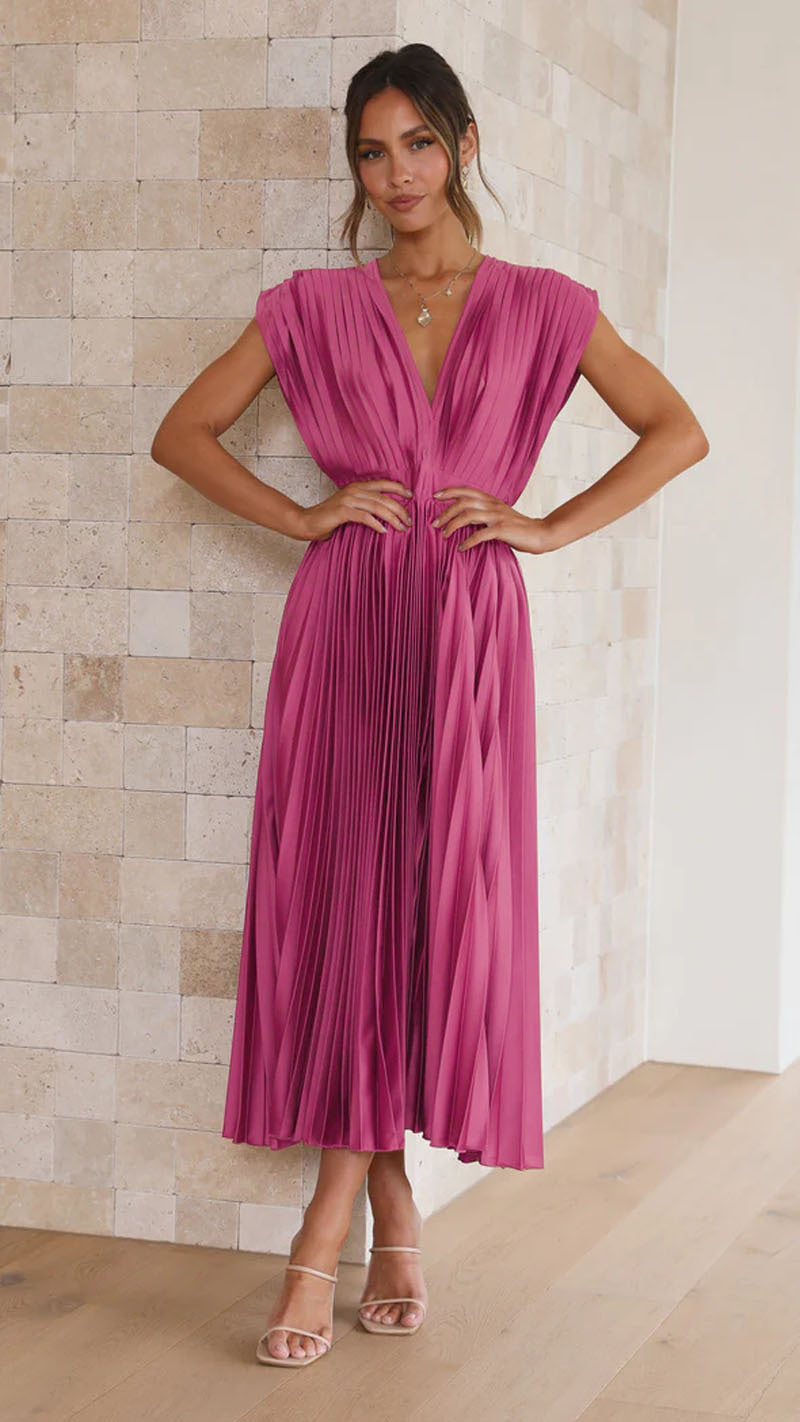 Dames Midi-jurk Plissérok V-hals Elegante Zomerjurk
