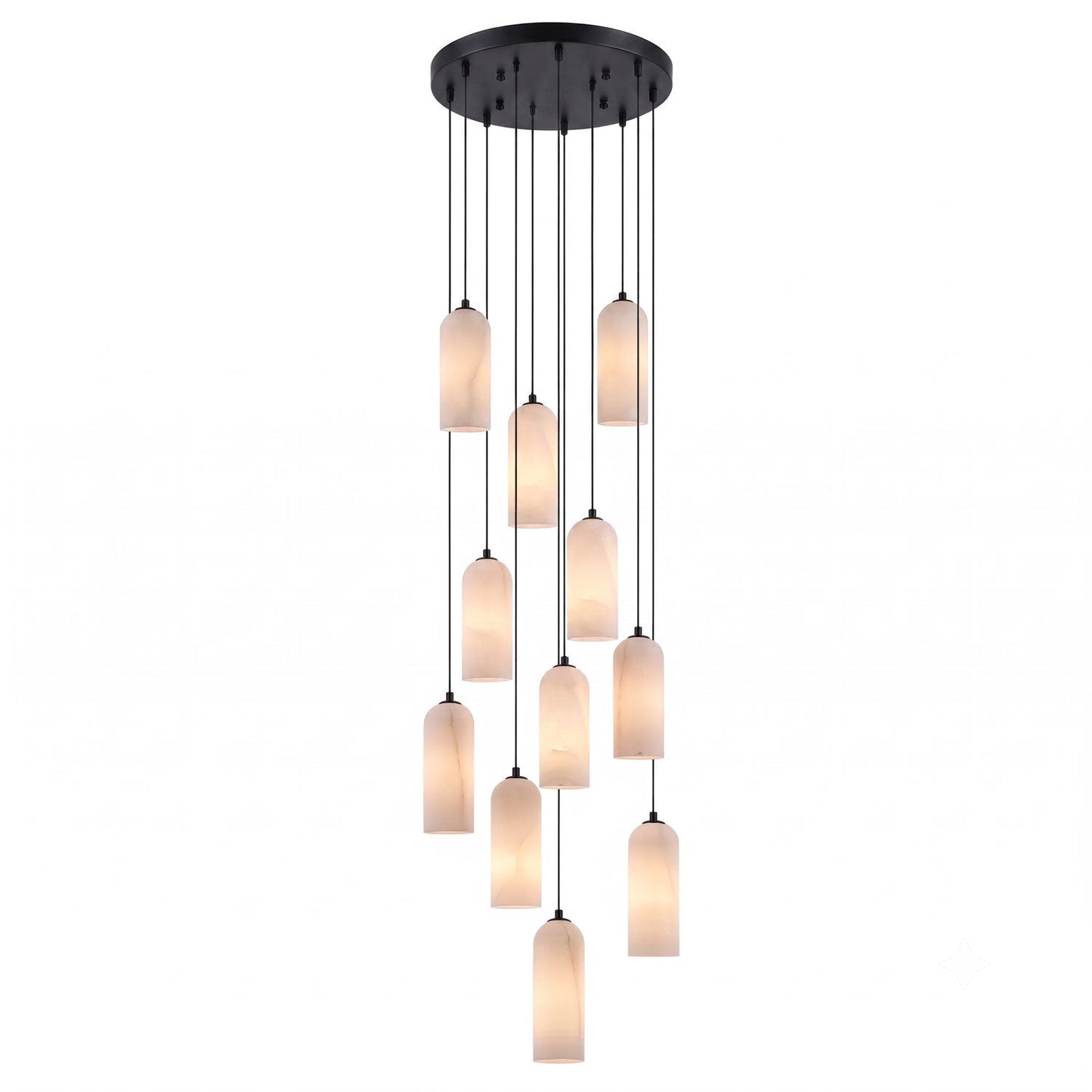 Alabasten Hanglamp met Gevlochten Snoer – Natuursteen Verlichting van Enkel Lichtpunt tot 21-Lichts Cluster – Mid-Century Modern Stijl Eetkamer Hanglamp met E12/E14 Fitting