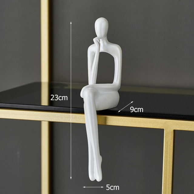 Zittende Abstracte Hars Sculptuur Figuur Modern Kunstobject Decoratief