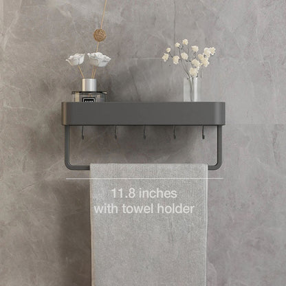 Badkamer plank aluminium zelfklevend 30cm grijs zwevend rek douche wandplank met handdoekhouder organizer badkamer