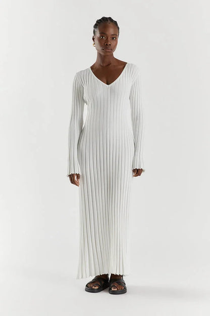 Zwarte Midi Jurk V-Hals Elegante Avondjurk