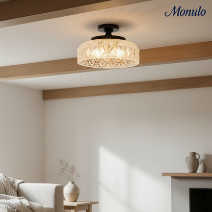 Geribbelde Glazen Plafondlamp met Metalen Armatuur – Minimalistische Verlichting voor Slaapkamer en Gang