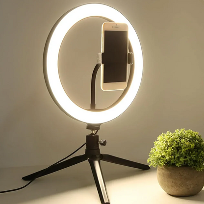 LED Ringlicht met Klem Modern Dimbaar Bureaulamp met 360° Draaibaar – Perfect voor Video-Calls Make-up Fotografie