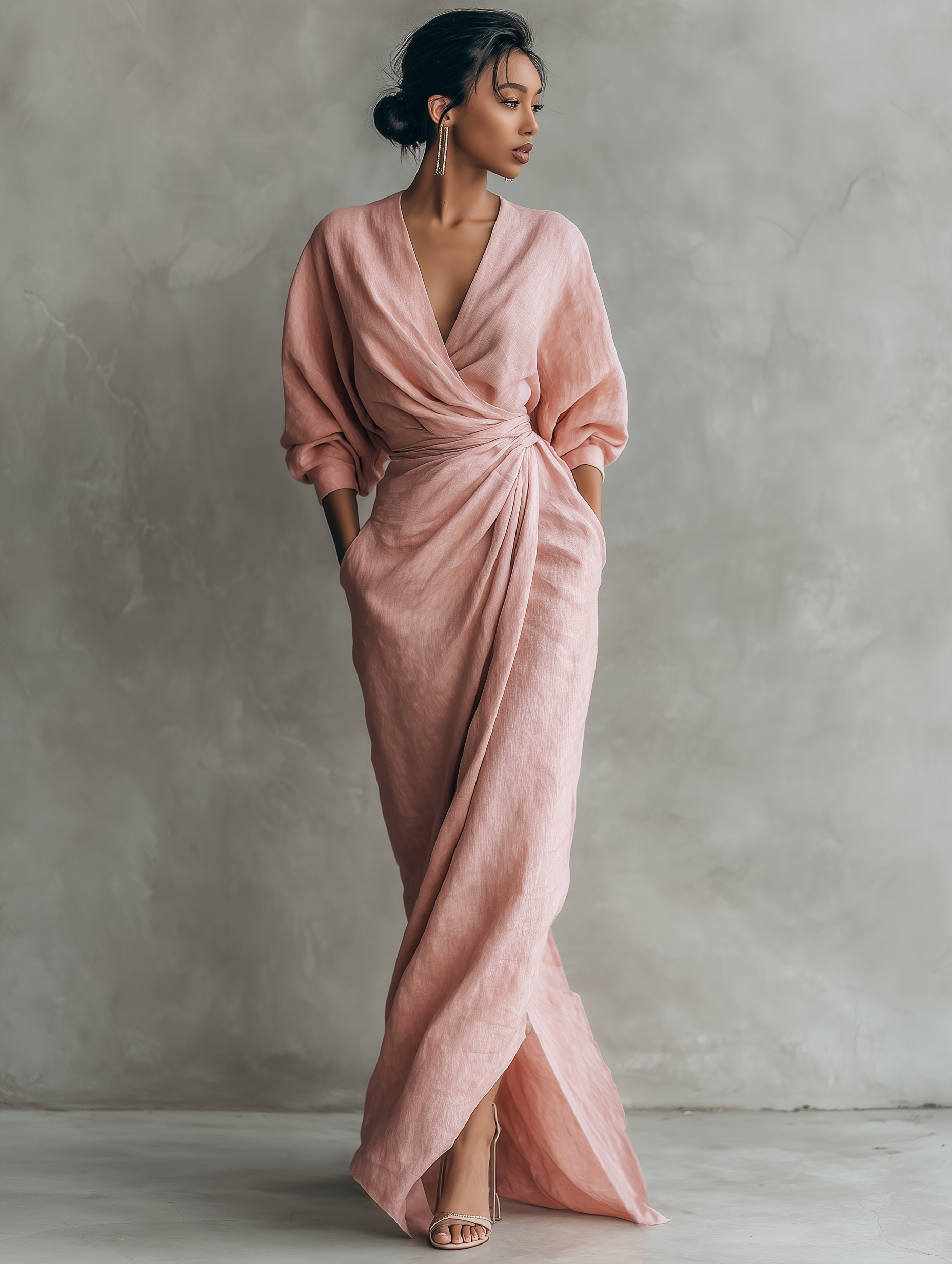 Dames maxi-jurk linnen met V-hals - StudioMarella