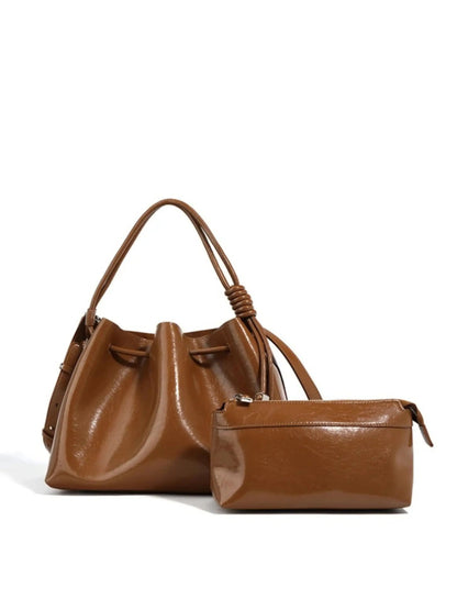 Leren Handtas met Schouderriem Glanzend Zwart Design