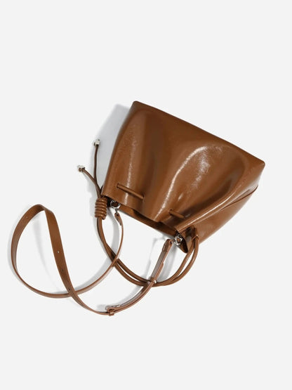 Leren Handtas met Schouderriem Glanzend Zwart Design