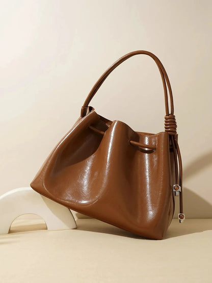 Leren Handtas met Schouderriem Glanzend Zwart Design