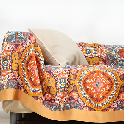 Omkeerbare Plaid in Boho-Stijl met Koelend Effect – Dubbelzijdig Zomerdeken met Vochtafvoer – Zacht Katoenen Sprei voor Warme Nachten – Moderne Deken met Zonsopgang-Patroon
