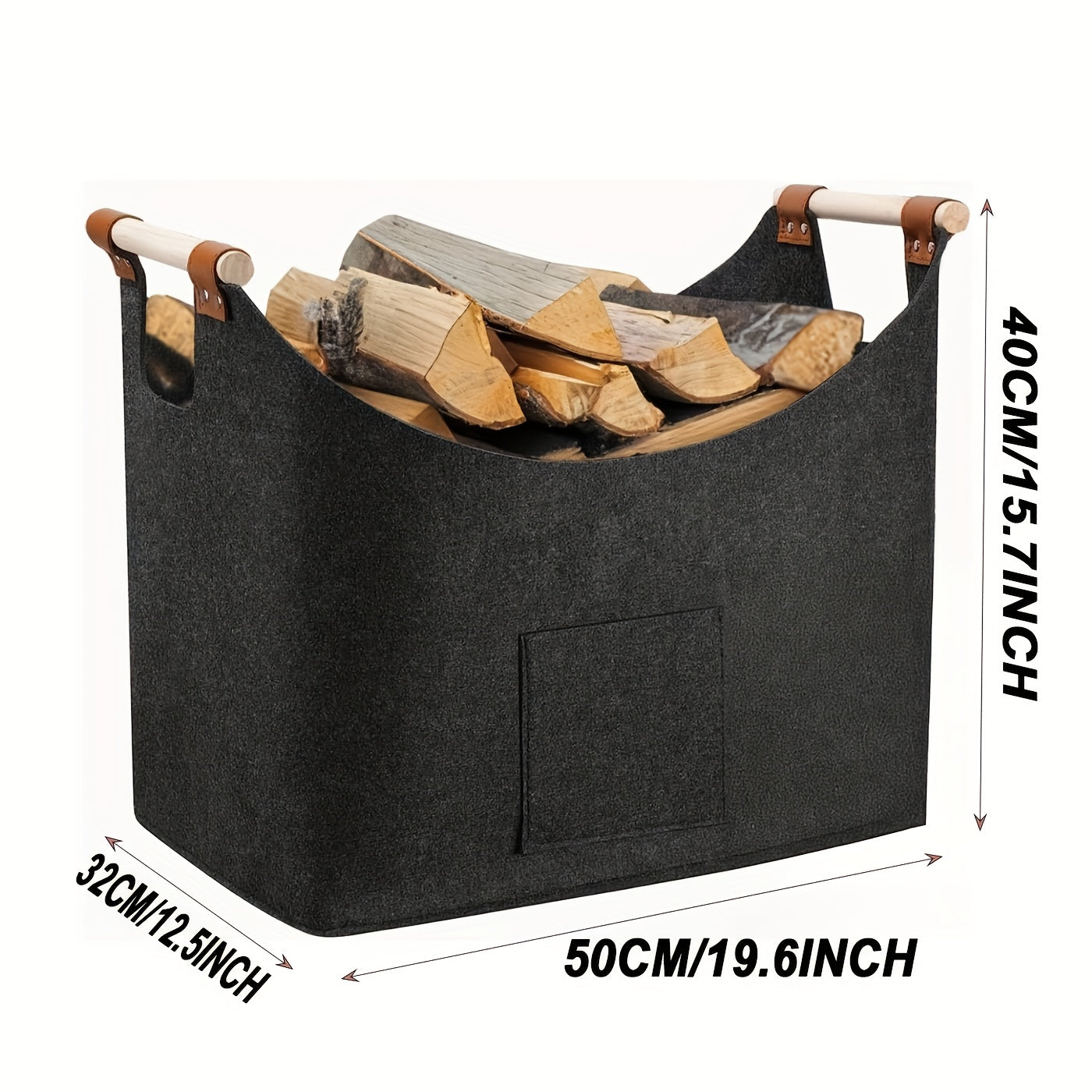 Vilten Haardhoutmand 55L – Grote Haardhout Opbergmand voor Open Haard & Houtkachel