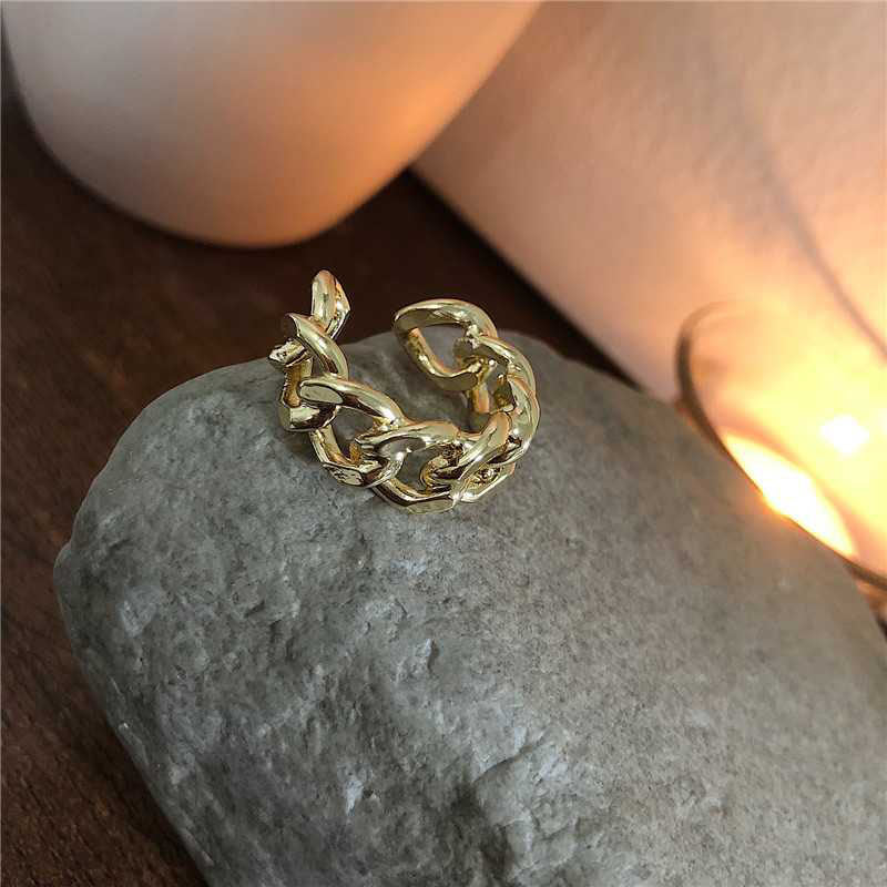 Dames Zilveren Ring met Open Schakel en Gedraaide Ketting
