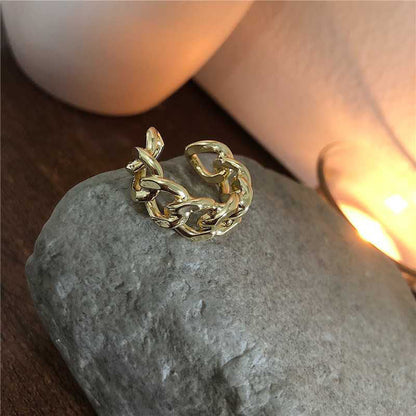Dames Zilveren Ring met Open Schakel en Gedraaide Ketting