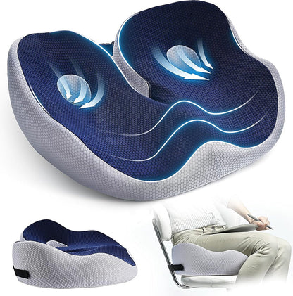 Ergonomisch Zitkussen met Geheugenschuim – Pijnverlichting Stuitbeen, Ischias & Bekken – Ademende Hoes