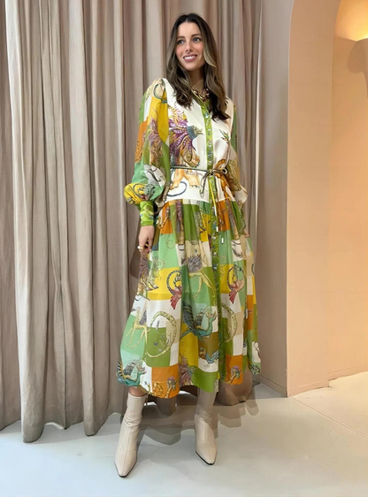 Vrouwelijke Jurk Met Bloemenprint Polokraag Dameskleding