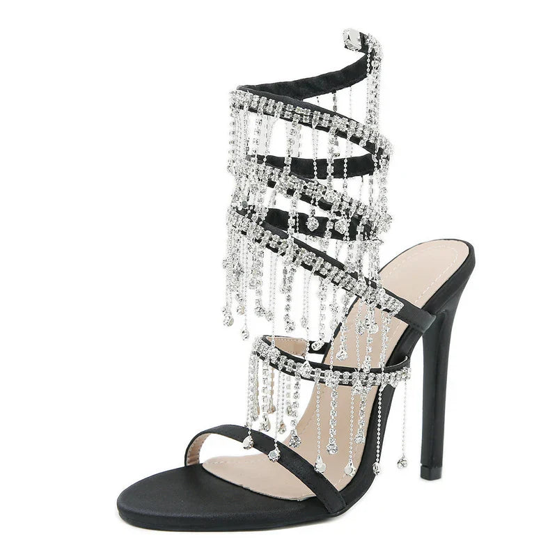 Glanzende Kristal Sandalen voor Vrouw met Kwastjes