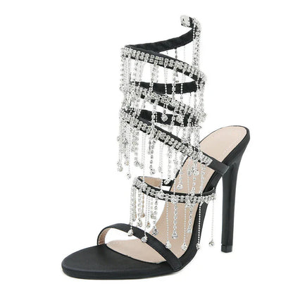 Glanzende Kristal Sandalen voor Vrouw met Kwastjes
