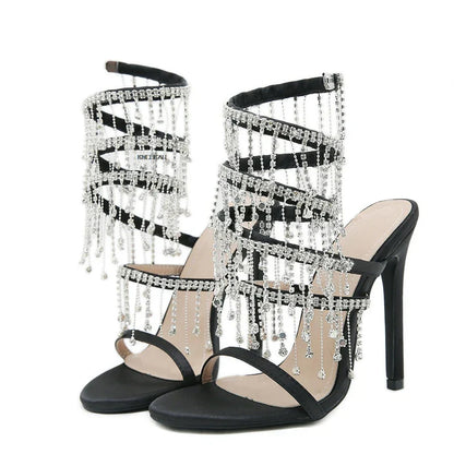 Glanzende Kristal Sandalen voor Vrouw met Kwastjes