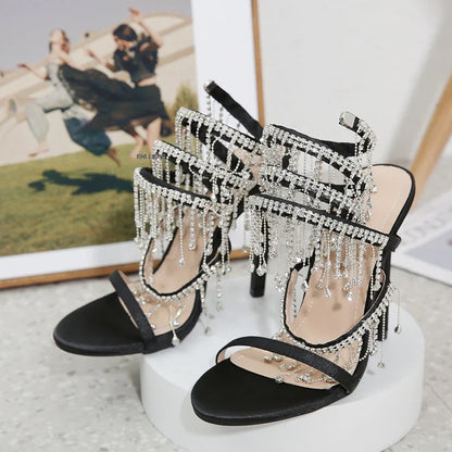 Glanzende Kristal Sandalen voor Vrouw met Kwastjes