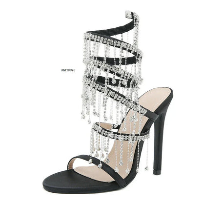 Glanzende Kristal Sandalen voor Vrouw met Kwastjes