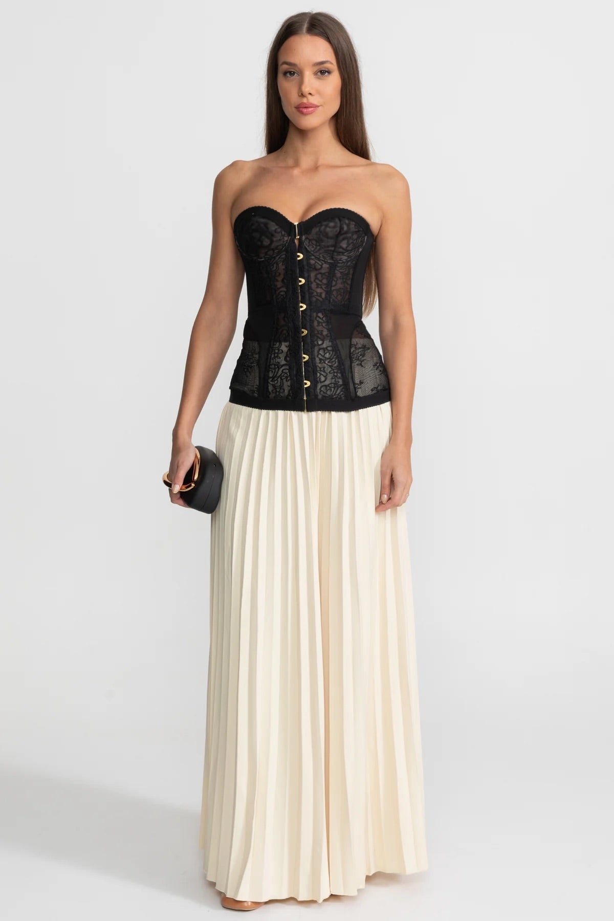 Kanten Corset Top Zwart met Haaksluiting en Verstelbare Bandjes - StudioMarella